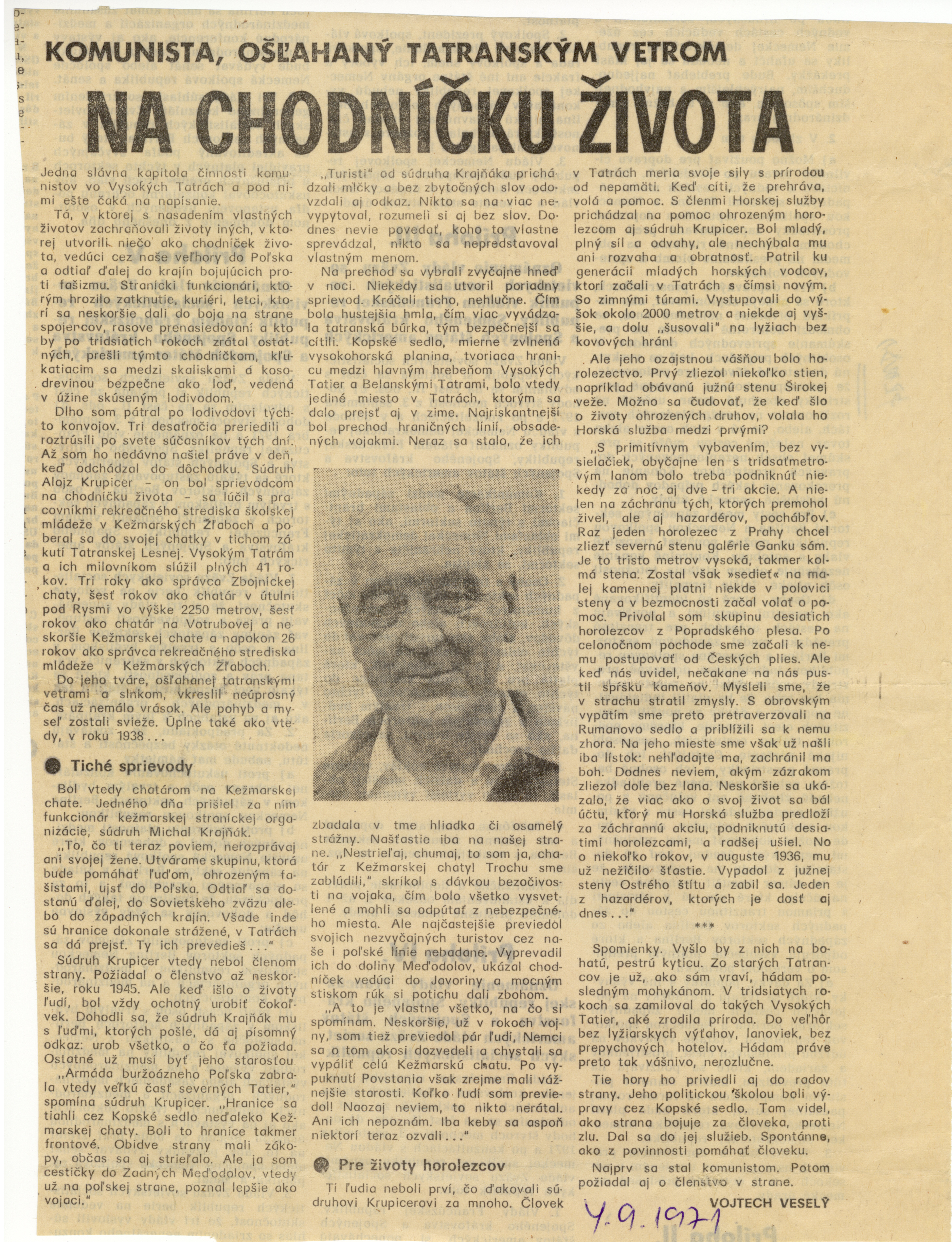 Pôvodný výtlačok článku (Vojtech Veselý  |  Pravda)